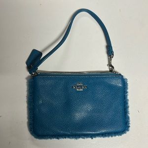 Coach Turquoise Shearling with Faux Fur Trim Wristlet